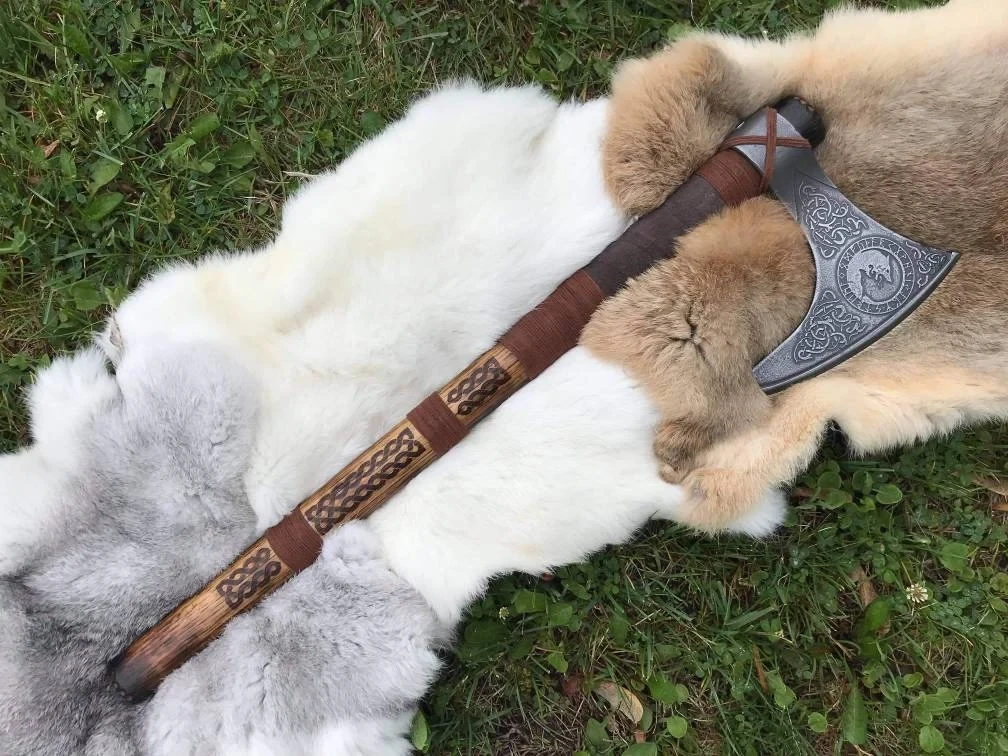 Wolves Skoll and Hati Viking Hand Axe Engraved Modified Cold Steel Axe