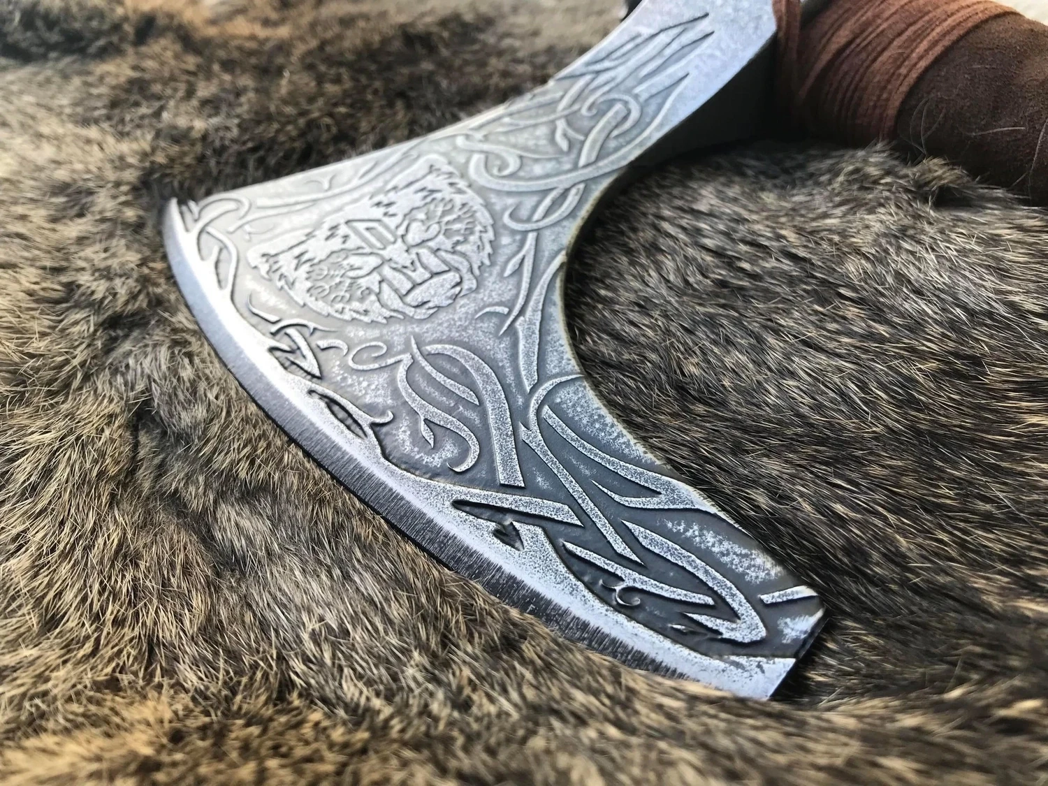 Bear Viking Hand Axe Engraved Modified Cold Steel