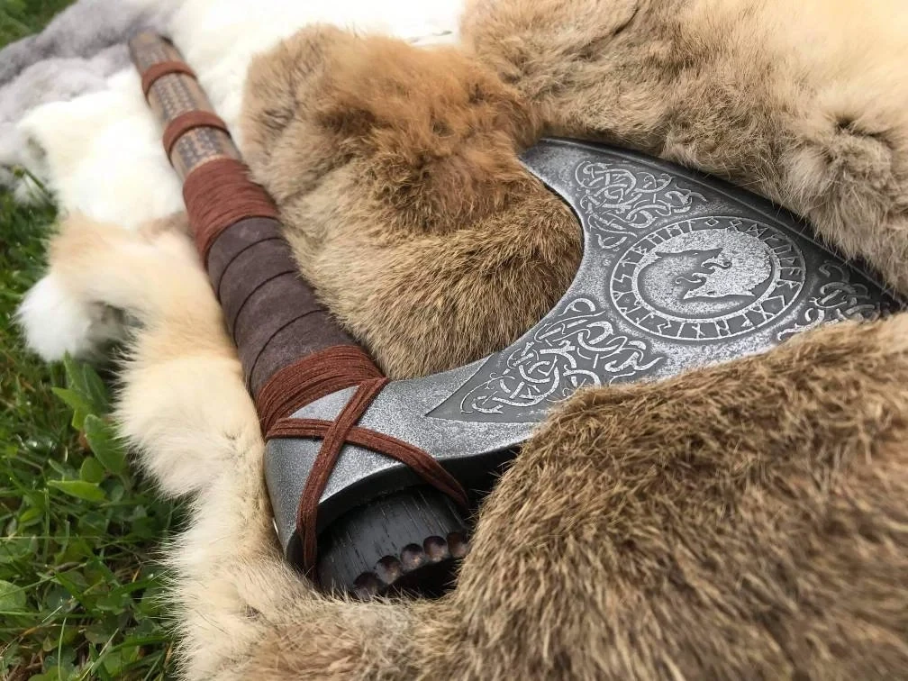 Wolves Skoll and Hati Viking Hand Axe Engraved Modified Cold Steel Axe