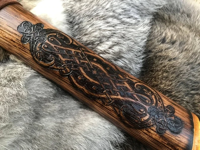 Large Viking Ram Berserker Hammer Hand Engraved Burned and Carved