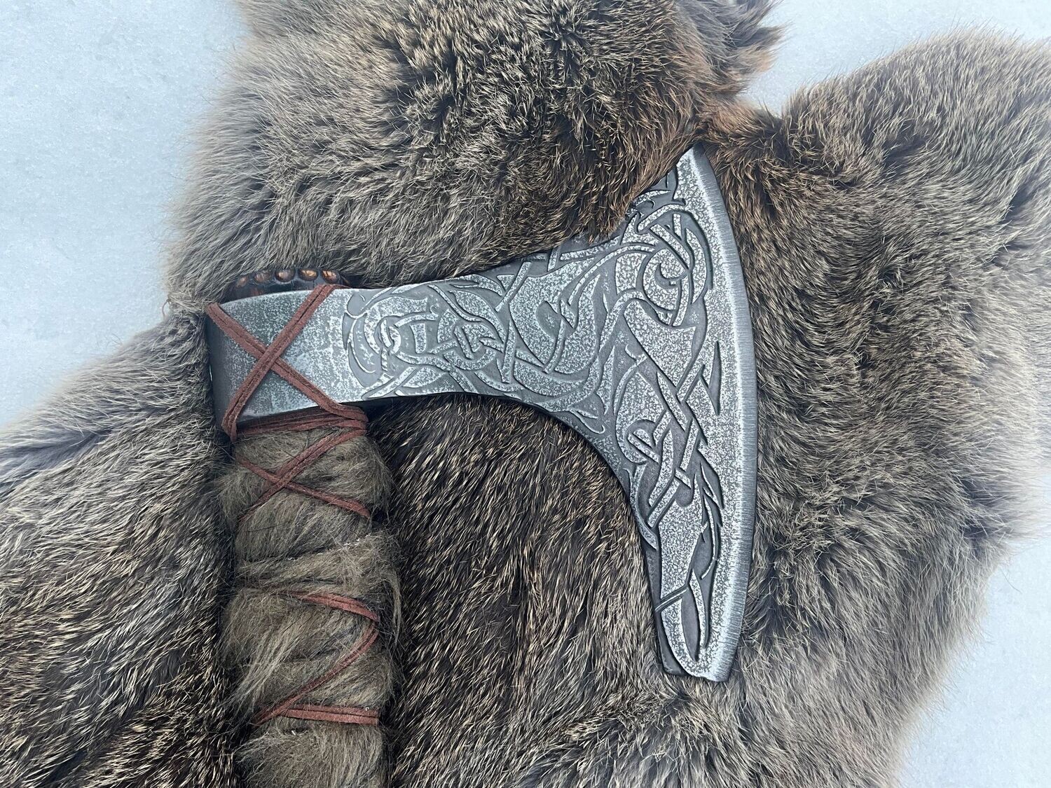 Viking Axe with Celtic Knot and Fur