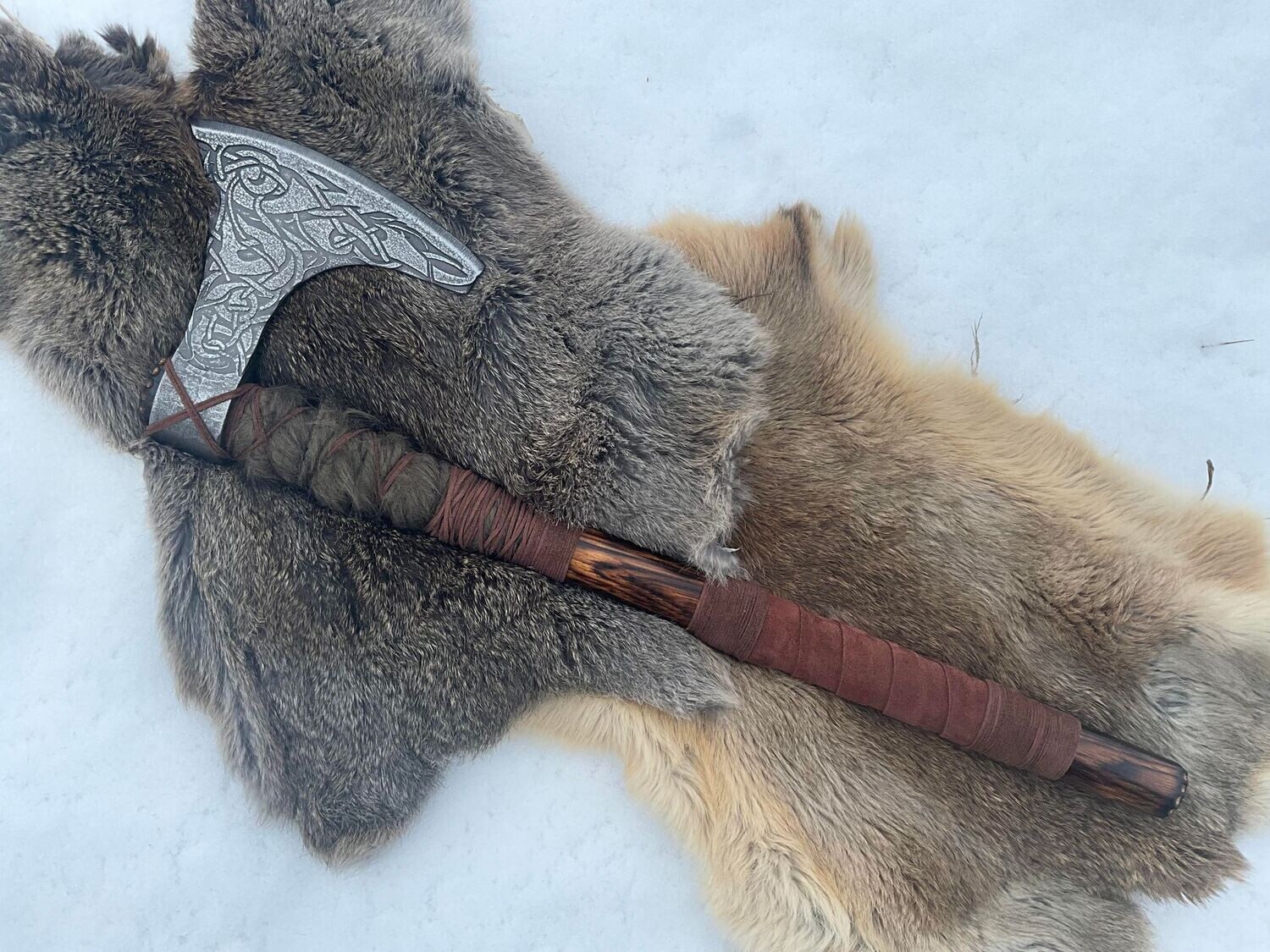 Viking Axe with Celtic Knot and Fur