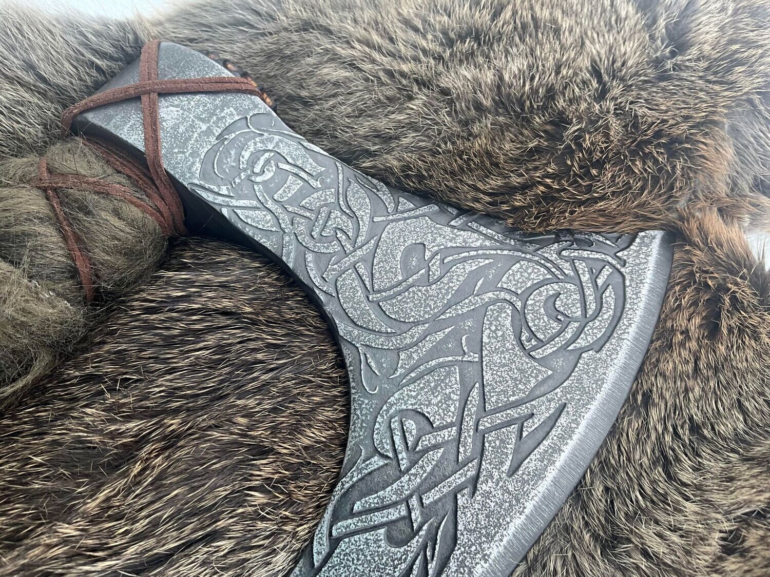 Viking Axe with Celtic Knot and Fur