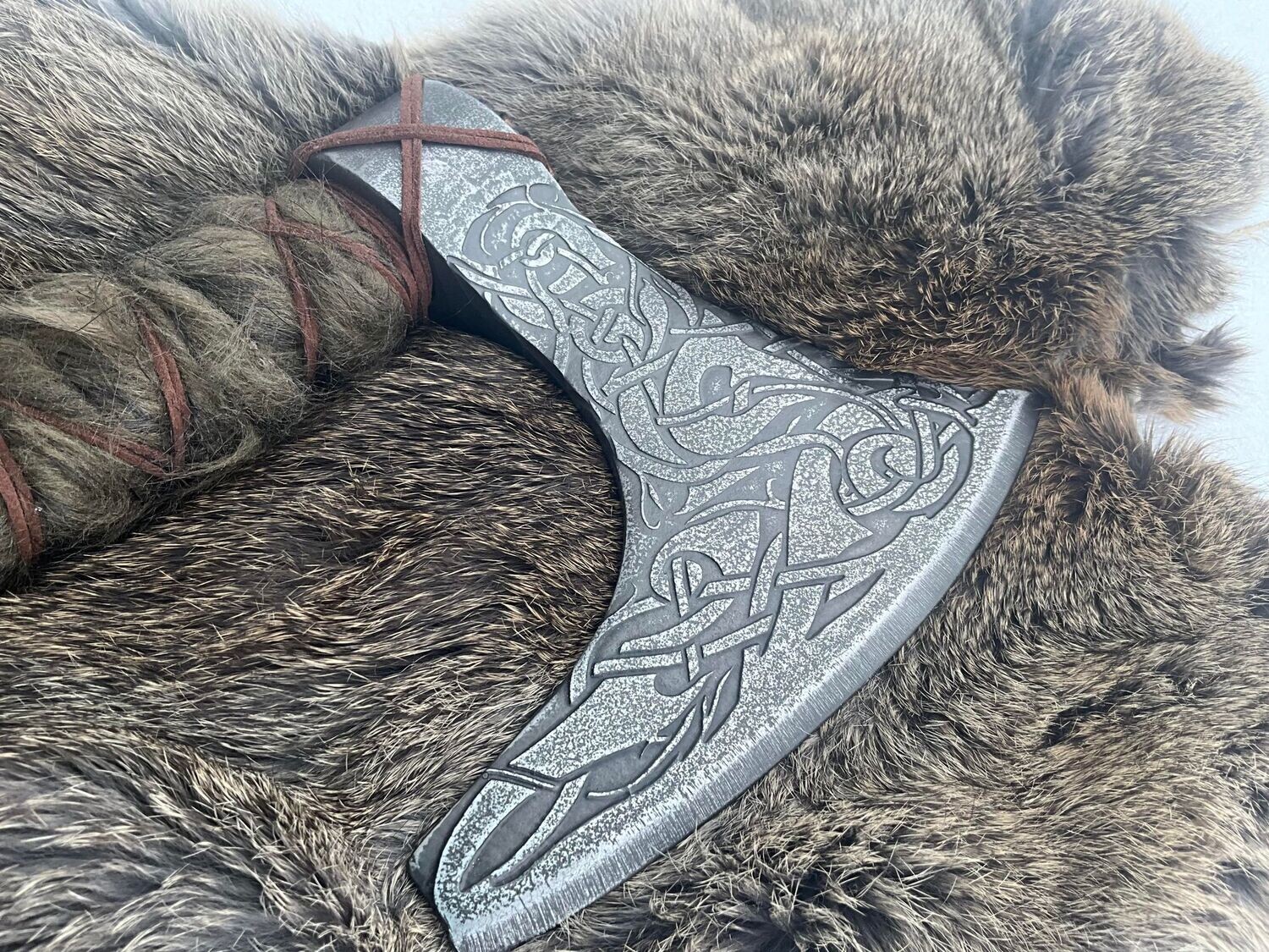 Viking Axe with Celtic Knot and Fur