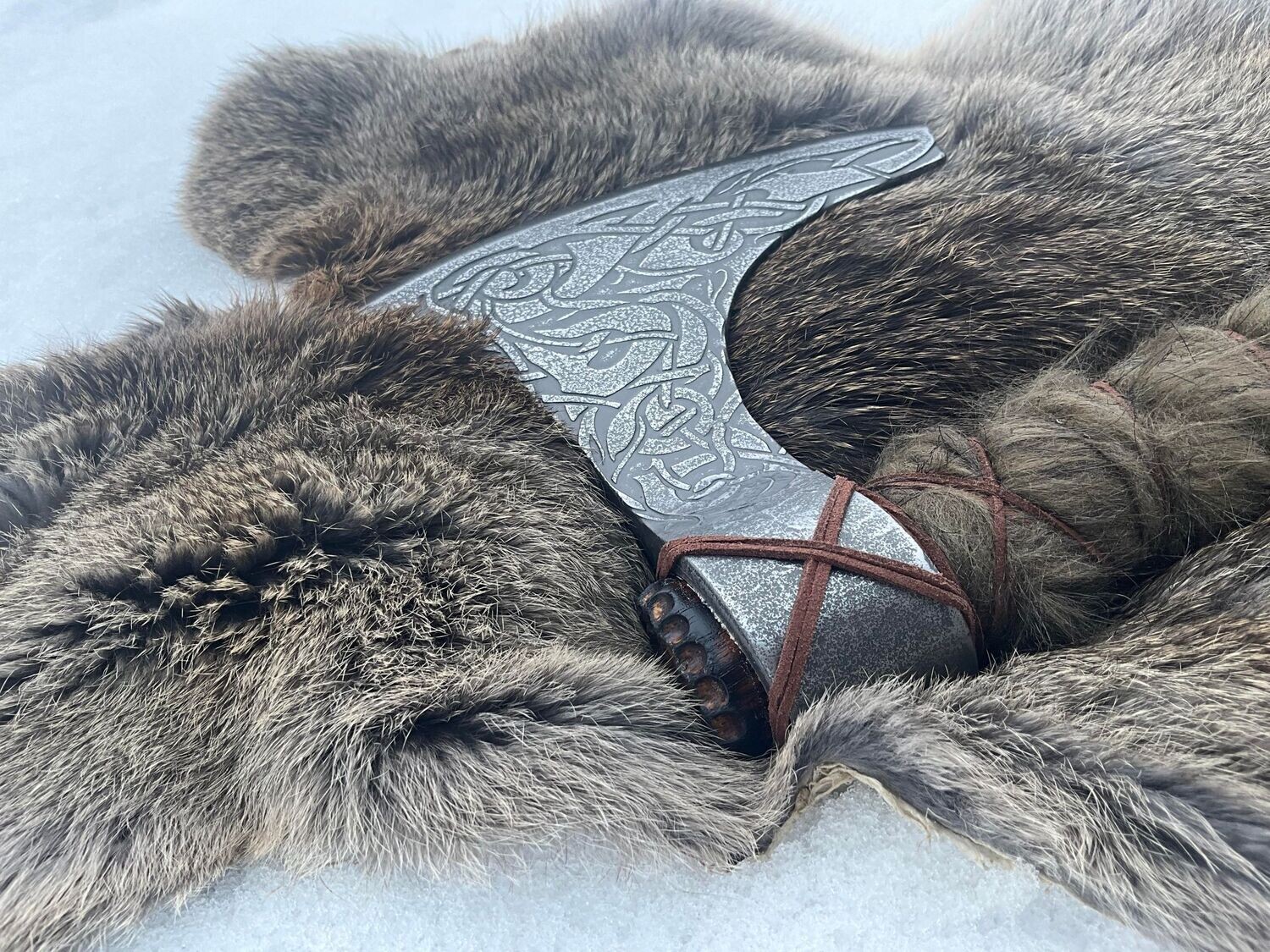 Viking Axe with Celtic Knot and Fur