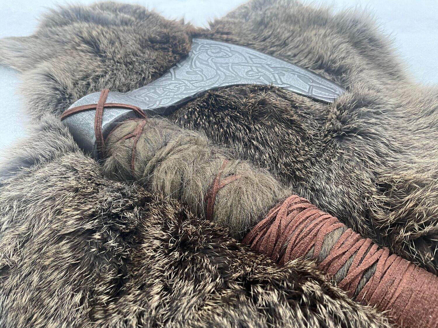 Viking Axe with Celtic Knot and Fur