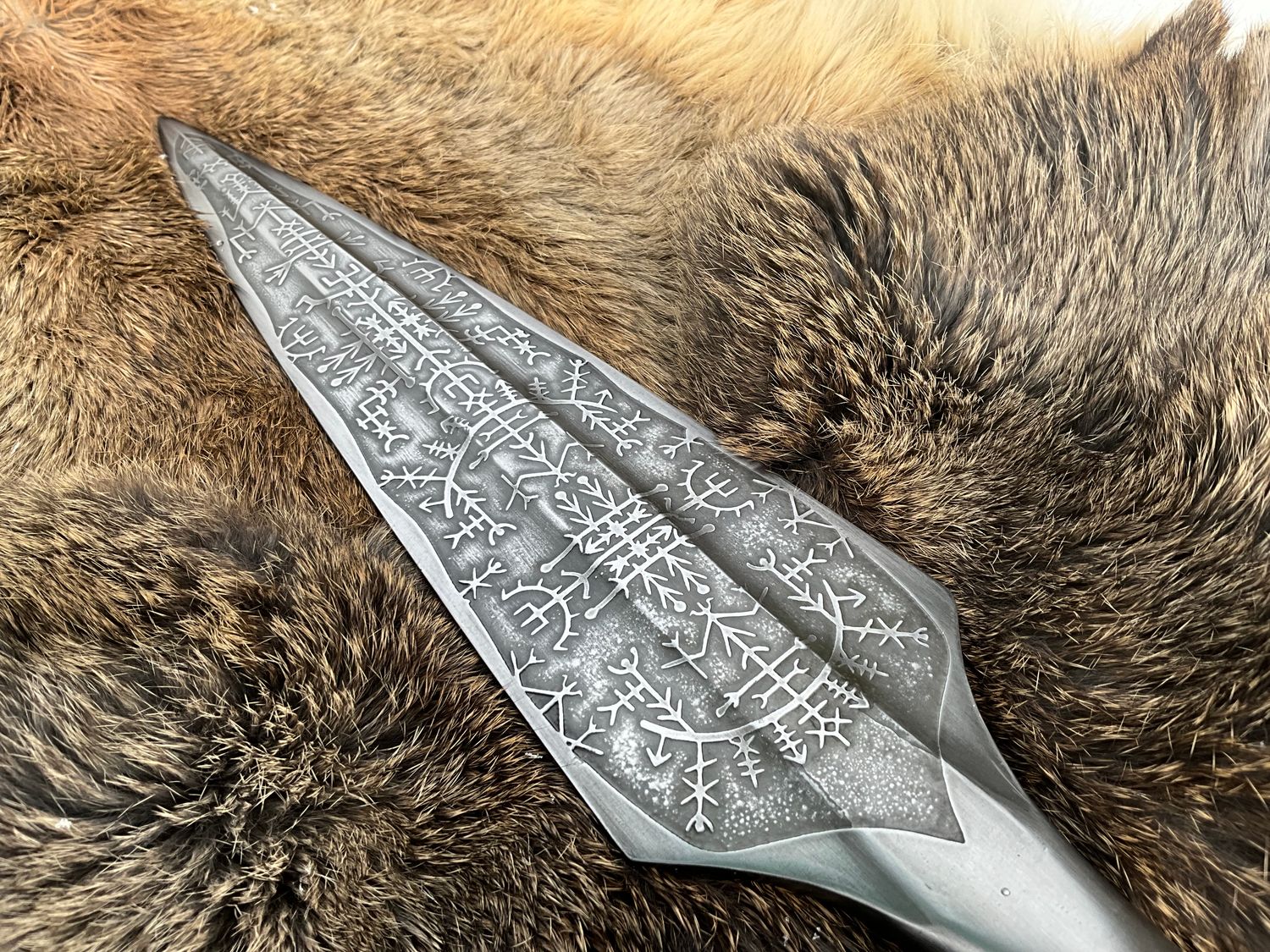 Viking Spear Head- Engraved Stave Runes (handle not included)