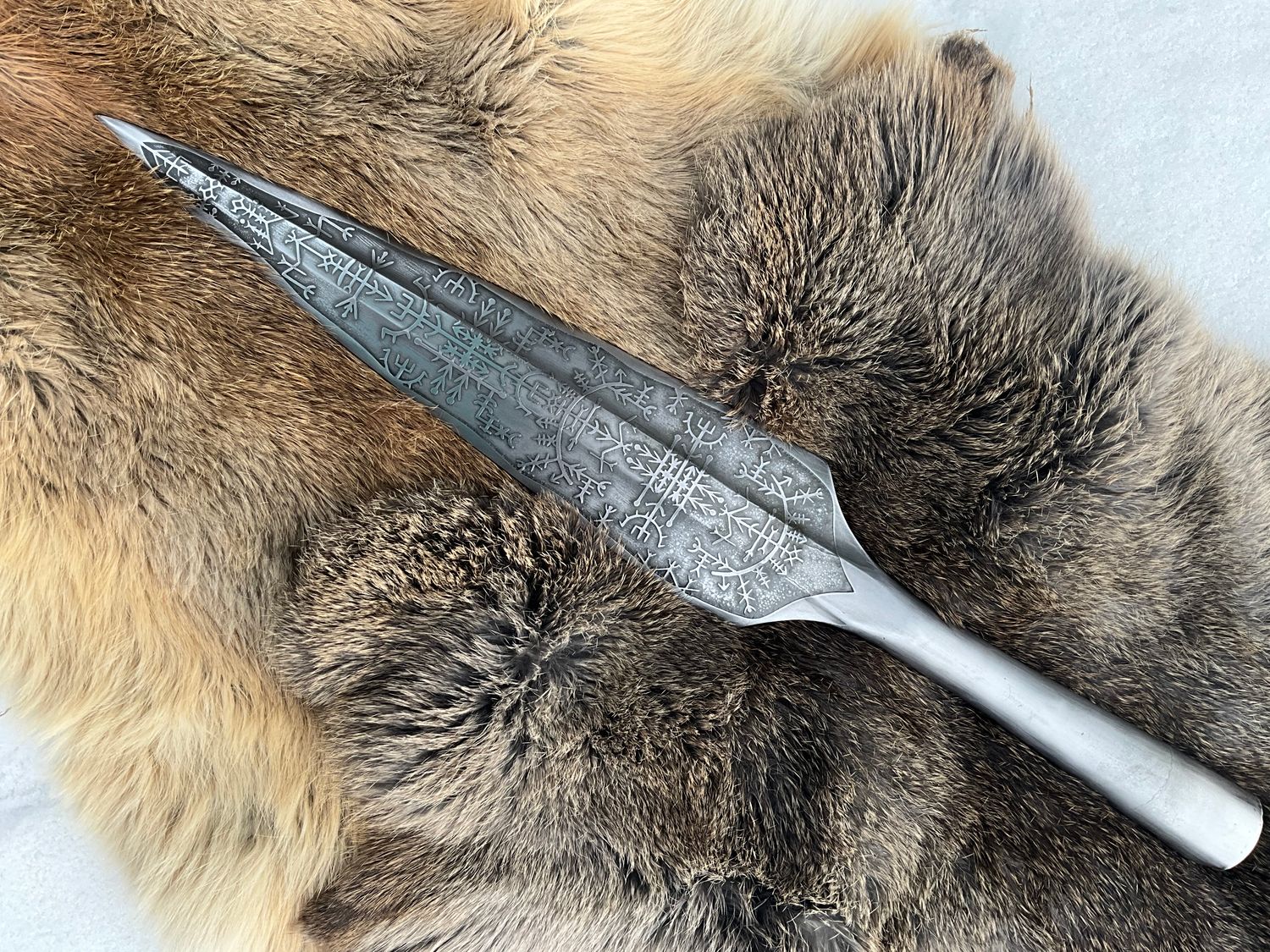 Viking Spear Head- Engraved Stave Runes (handle not included)