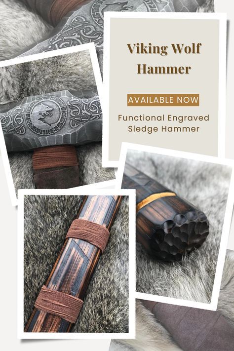 Large Viking Wolf Berserker Hammer Hand Engraved Burned and Carved Othala/Uruz Design