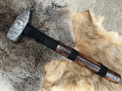 Viking Wolf Mjolnir Hammer- Hand Engraved