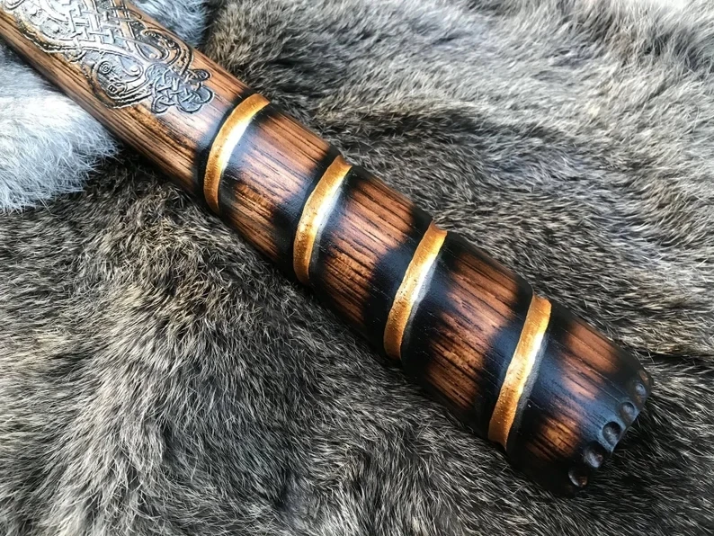 Large Viking Ram Berserker Hammer Hand Engraved Burned and Carved