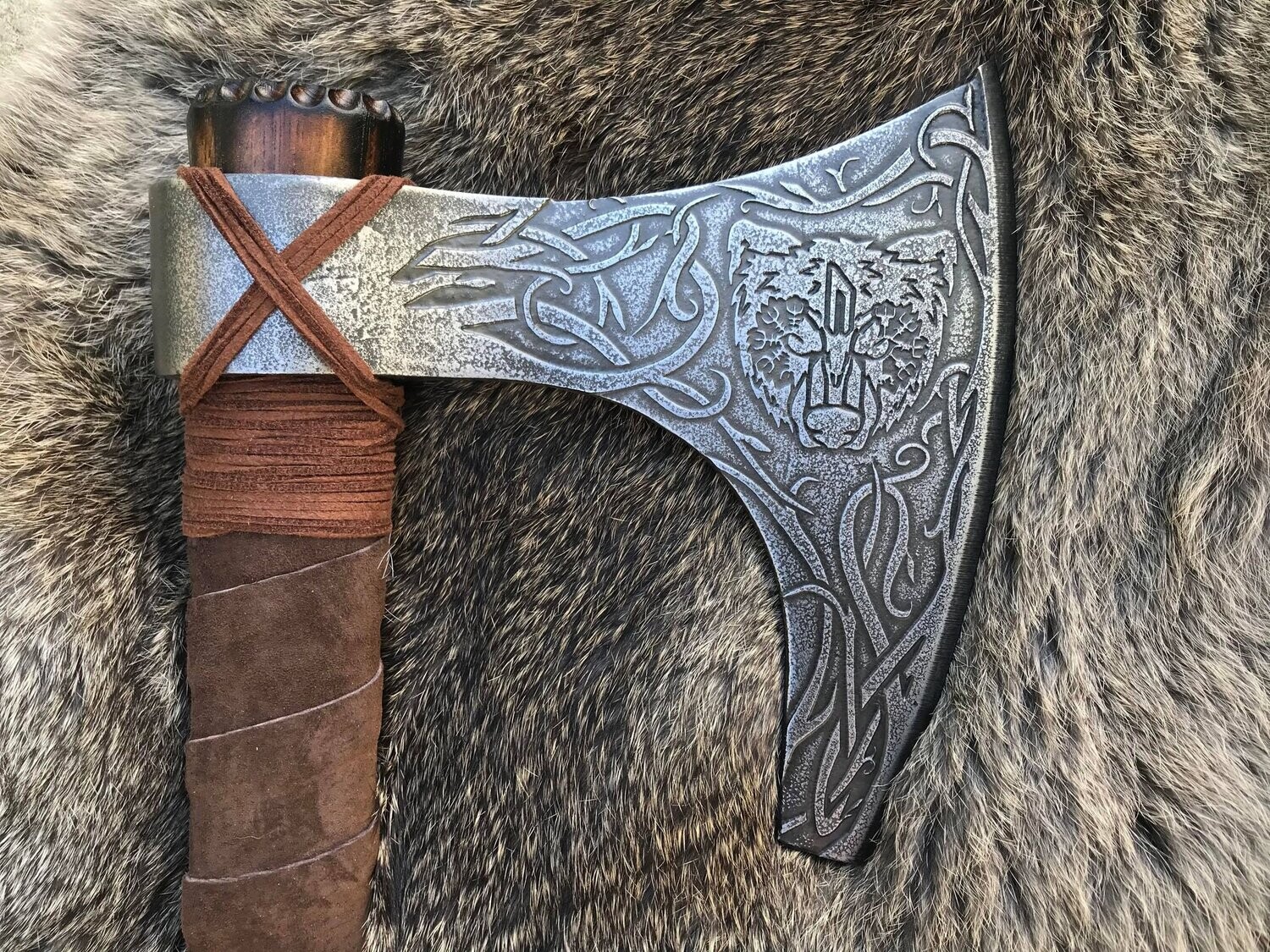 Bear Viking Hand Axe Engraved Modified Cold Steel