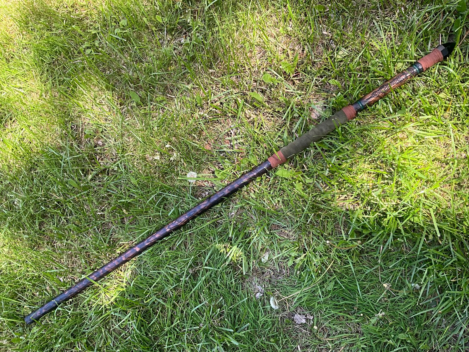 Tree of Life Green Wizard Staff- engraved oak walking stick