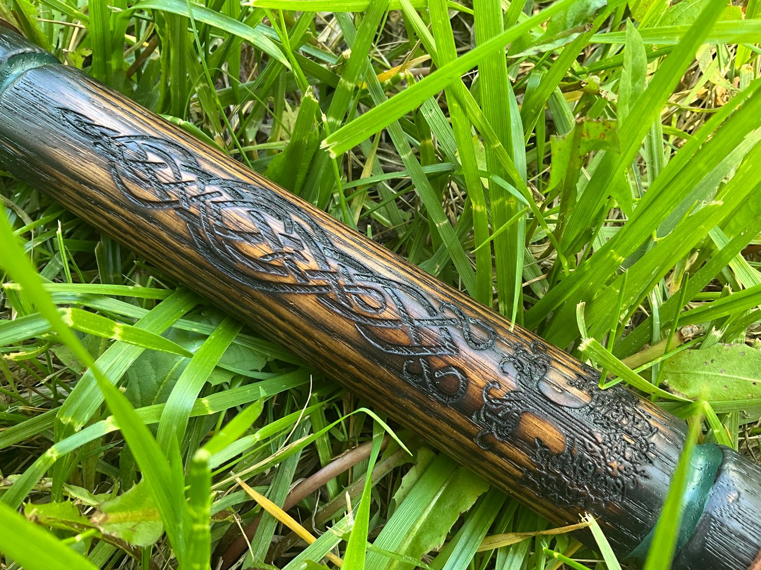 Tree of Life Green Wizard Staff- engraved oak walking stick