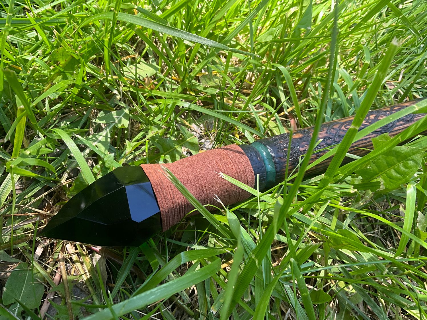 Tree of Life Green Wizard Staff- engraved oak walking stick