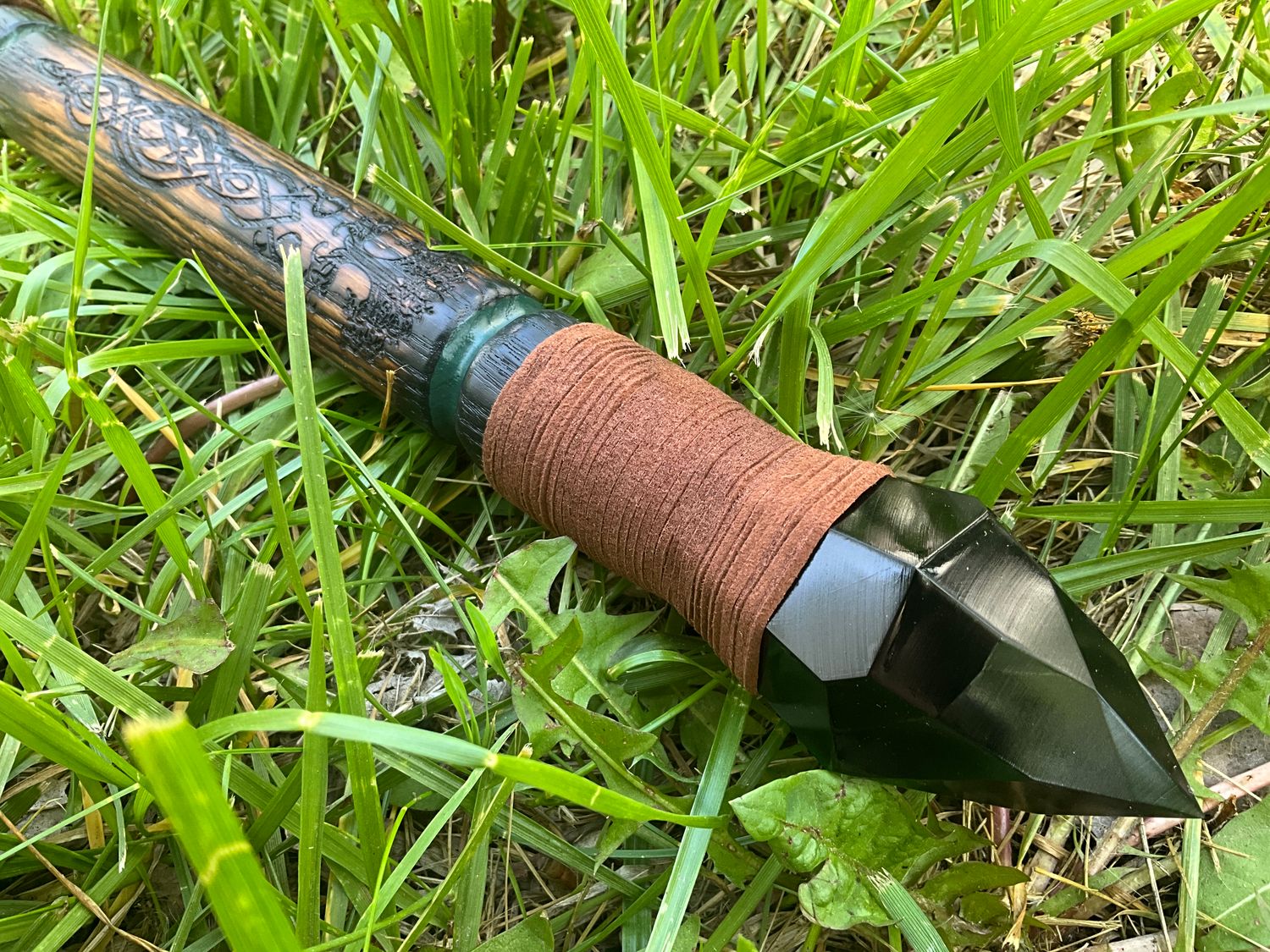 Tree of Life Green Wizard Staff- engraved oak walking stick