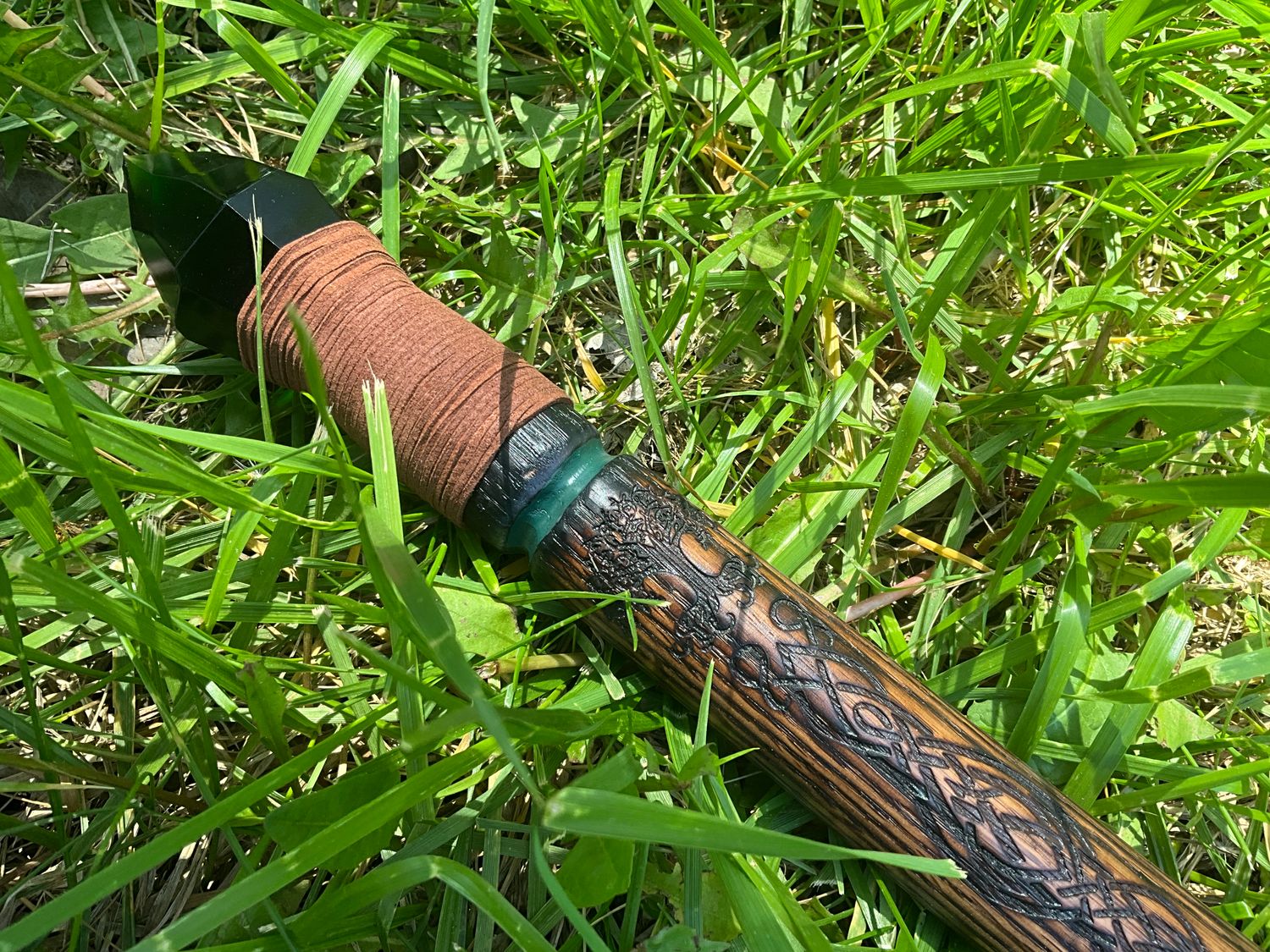 Tree of Life Green Wizard Staff- engraved oak walking stick