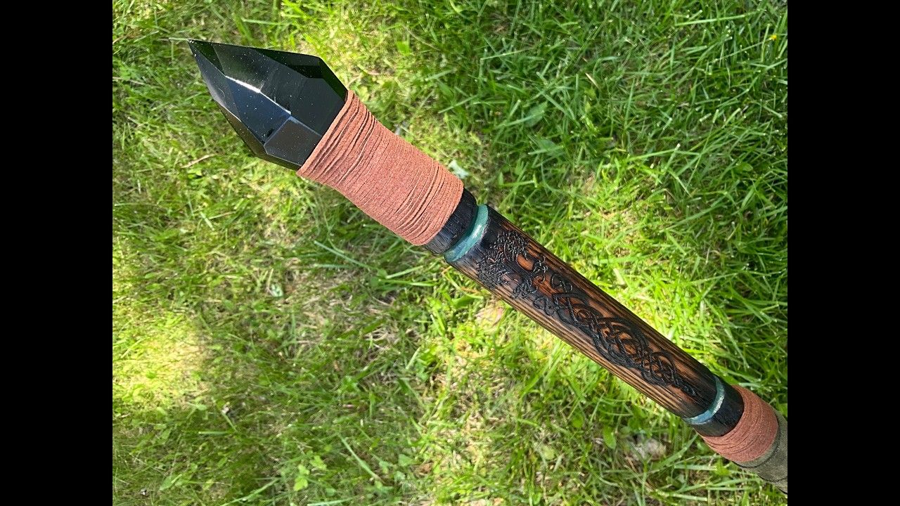 Tree of Life Green Wizard Staff- engraved oak walking stick