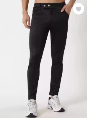 Men Slim Fit Black Lycra Blend Trousers | Black