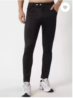 Men Slim Fit Black Lycra Blend Trousers | Black