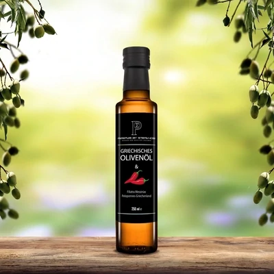 Olivenöl mit Chilly im Karton mit 3 Flaschen