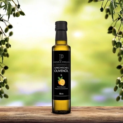 Olivenöl mit Orange im Karton mit 3 Flaschen