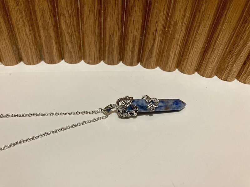 Blue crystal healing necklace