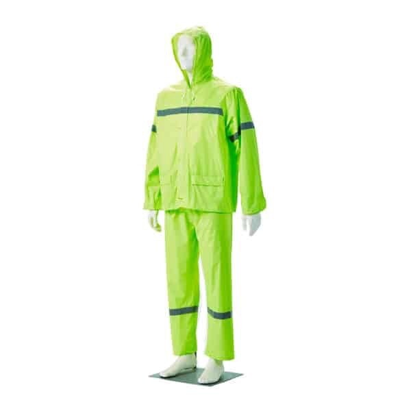 Rubberised rain suits (reflective tape), Colour: Lime Green, Size: Small