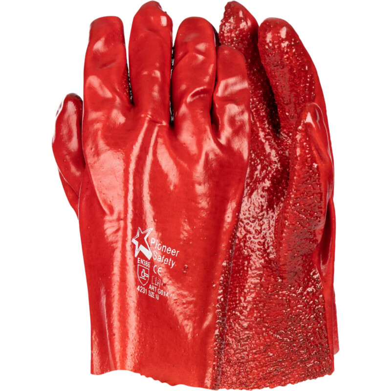 Pioneer Red PVC Open Cuff Terry Palm Glove 27CM