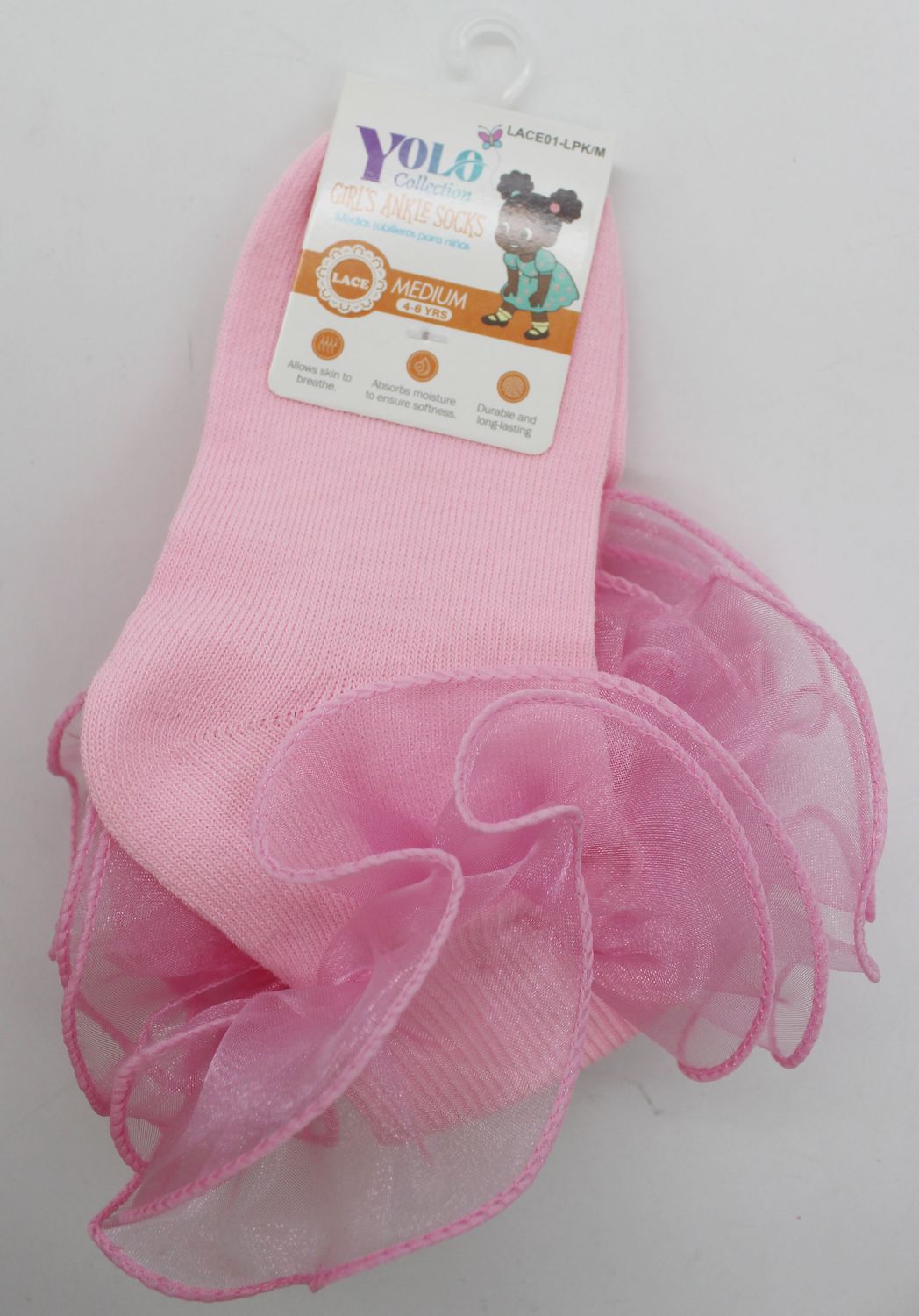 LACE01-LIGHT PINK/M-SOCK