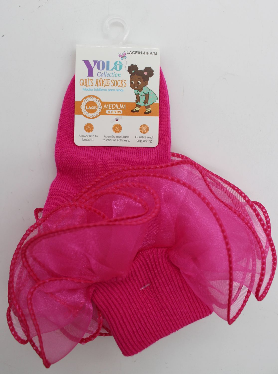 LACE01-HOT PINK/M-SOCK