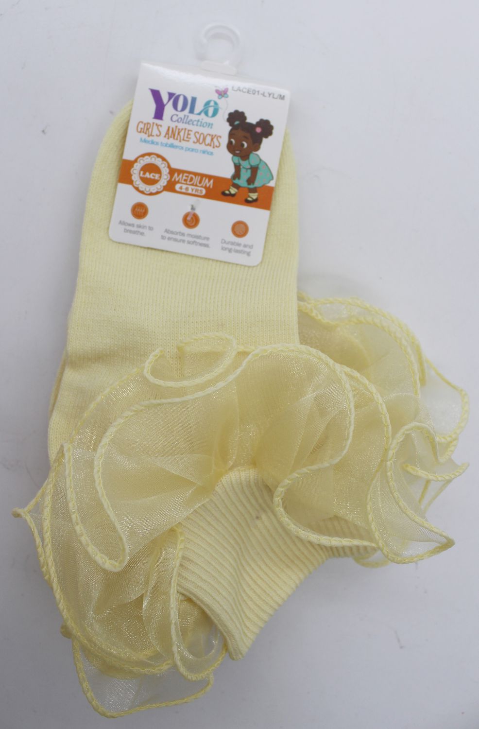 LACE01-LIGHT YELLOW/M-SOCK