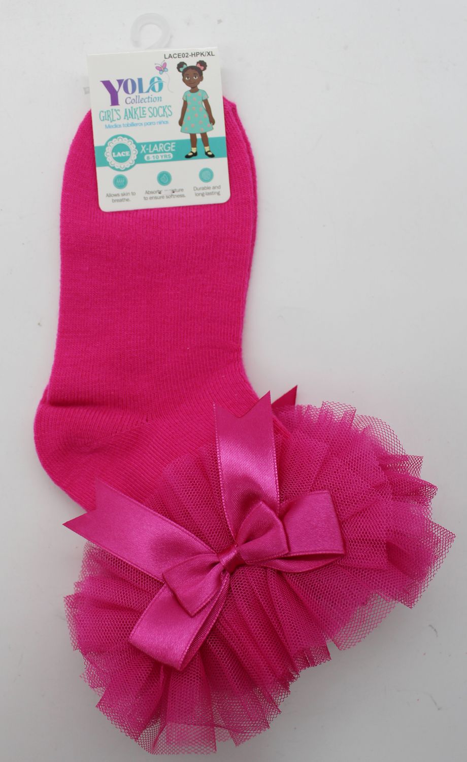 LACE02-HOT PINK/XL-SOCK