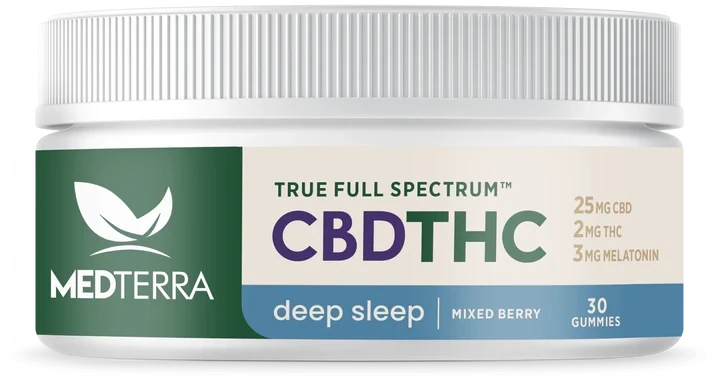 Medterra CBD Gummies Full Spectrum 25mg CBD + 2mg THC + 3mg Melatonin 30ct