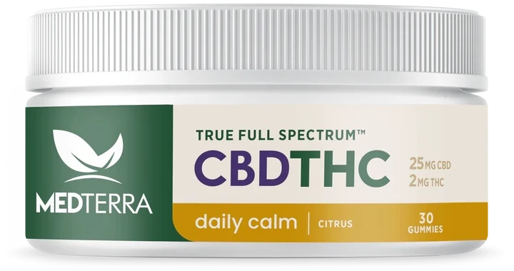 Medterra CBD Gummies Full Spectrum 25mg CBD + 2mg THC 25ct