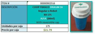 *Liquidación* Frascos azúl 16DR para ROBOT  Caja de 175ea (medicamentos en pastillas)