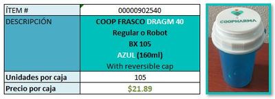 *Liquidación* Frascos azúl 40DR para ROBOT  Caja de 105ea (medicamentos en pastillas)