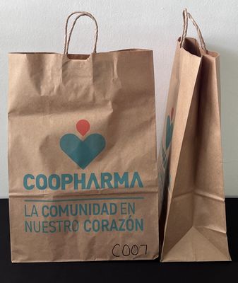 C007 Shopping Bag CON mango (Flat Bottom Bag) / Medidas: 11.8"(w) x 5.5"(d) x 16.5"(h)