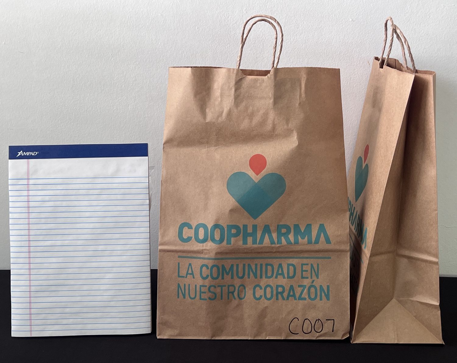 C007 Shopping Bag CON mango (Flat Bottom Bag) / Medidas: 11.8"(w) x 5.5"(d) x 16.5"(h)