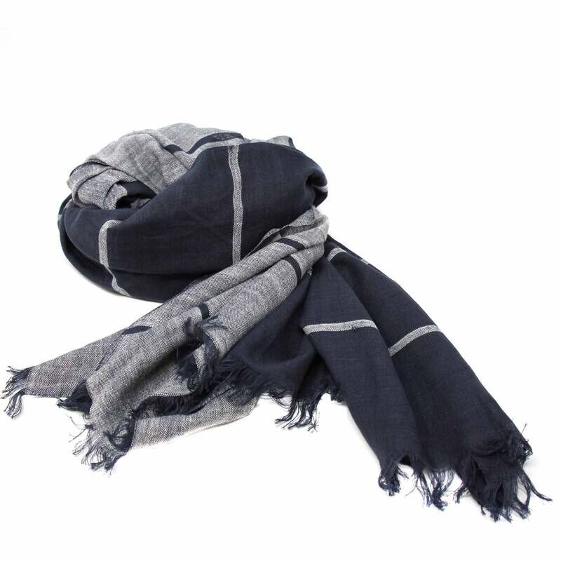 Reversible handprinted scarf Black/Gray Stripes