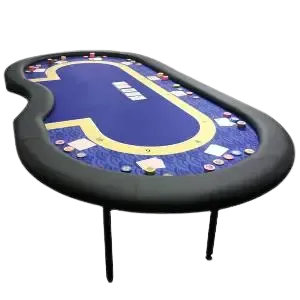 Table de poker de tournoi "BLUE" - pied pliants - emplacement dealer – 10 joueurs, format Haricot