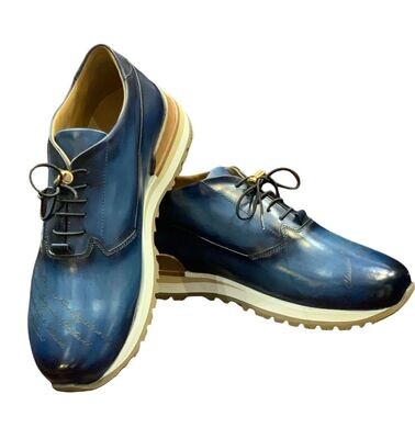 Sneaker cuir de luxe Bleu Saphir avec écriture