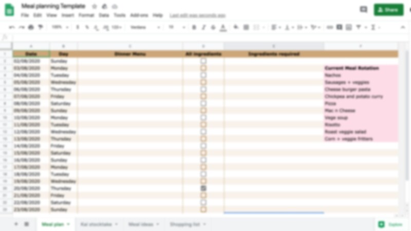 Meal plan template