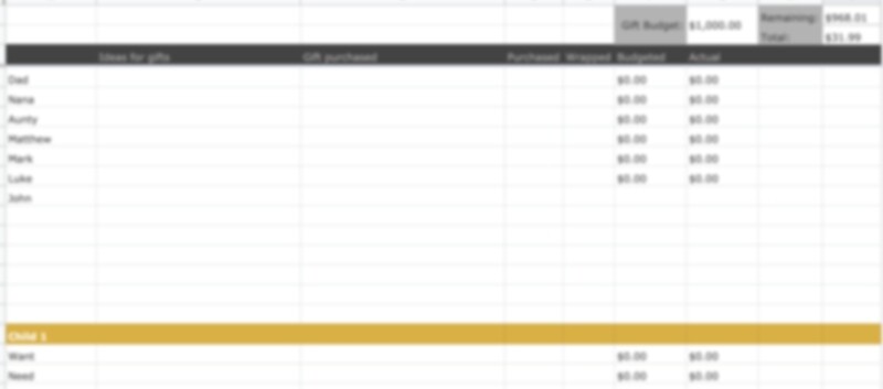 Christmas gift planning template