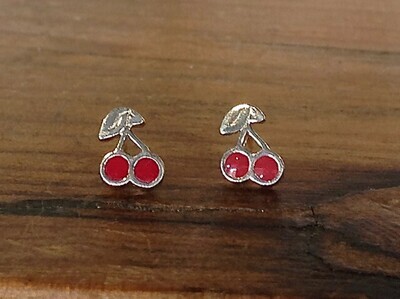 Sterling Silver Enamel Cherry Stud Earrings