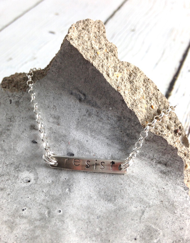 Sterling Silver Handmade and Handstamped “RESIST” Bracelet from Evan Knox