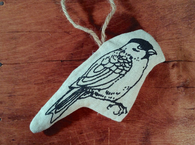 Bird Stamped Linen Ornament