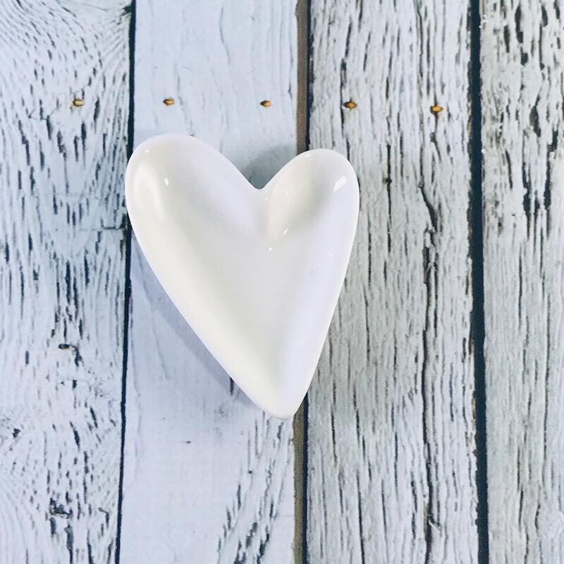 White Ceramic Heart Ring Dish