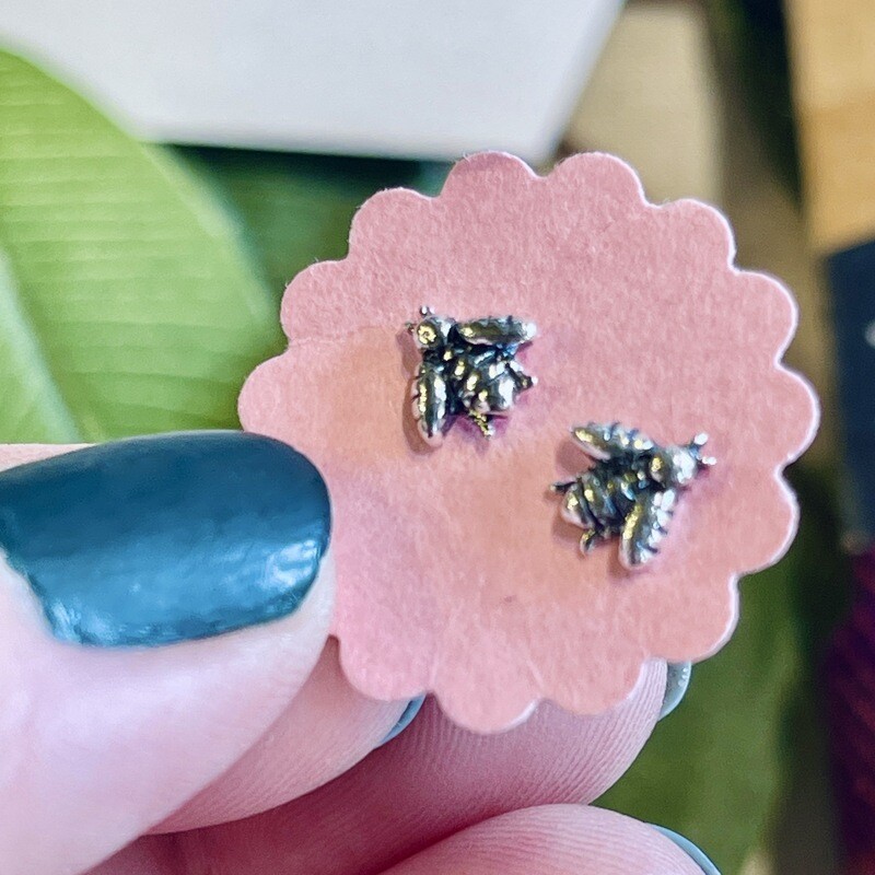 Bee Stud Earrings, Silver