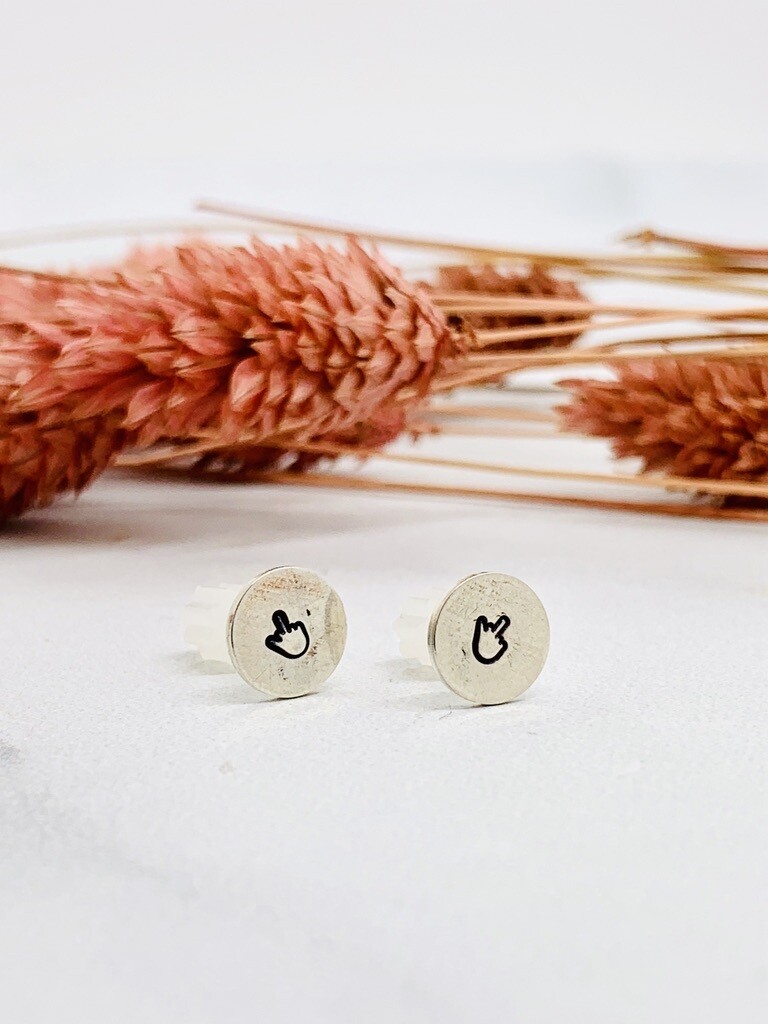 Handmade Silver Earrings with middle finger